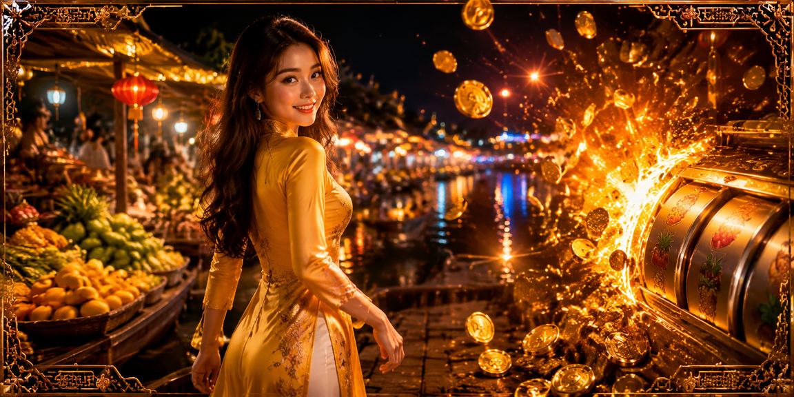 Giao diện chơi game slot tại chợ đêm sông Mekong